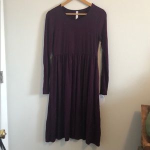 Eggplant Empire waist jersey dress with pockets